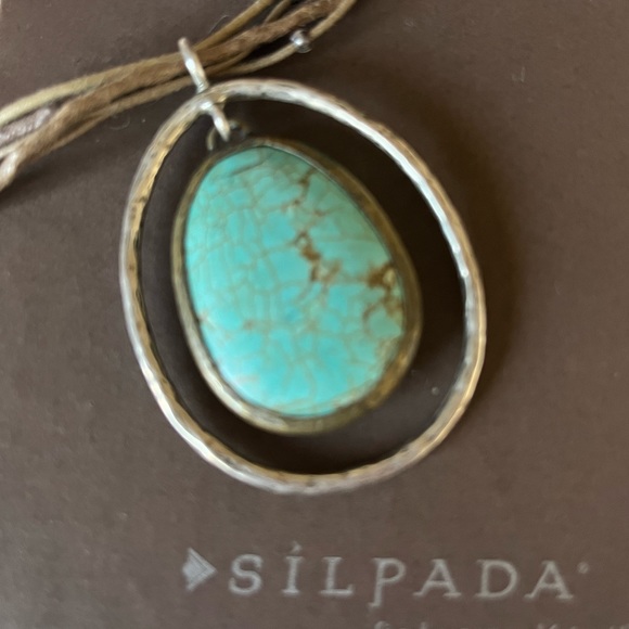 Silpada Vintage Sterling Silver Turquoise Brass 5 Brown Leather Corded Necklace - Picture 4 of 7
